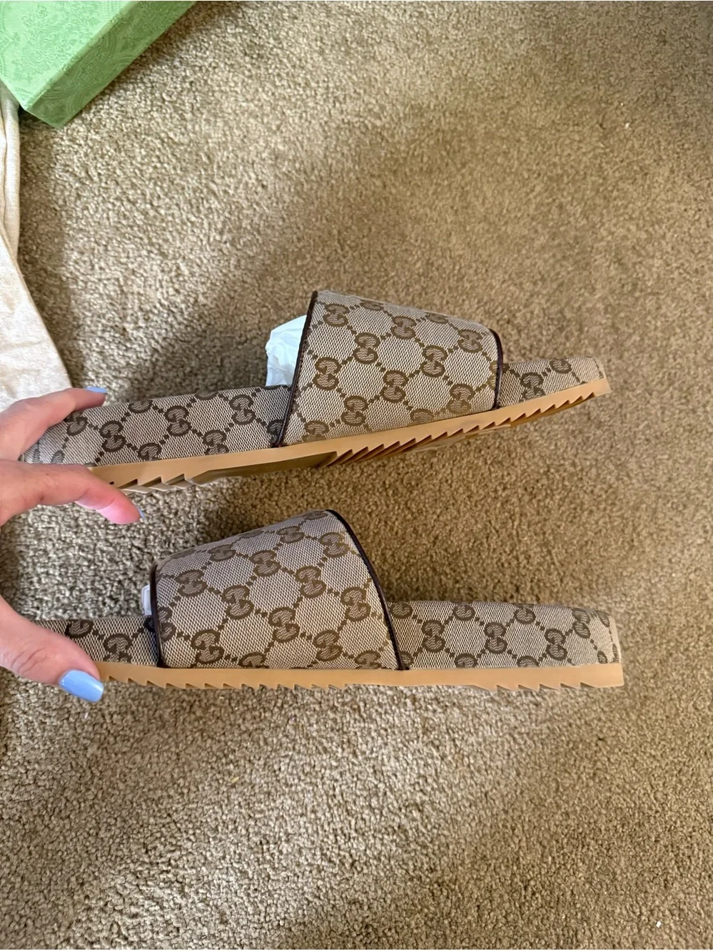 Gucci• Supreme Beige Monogram GG Slides
